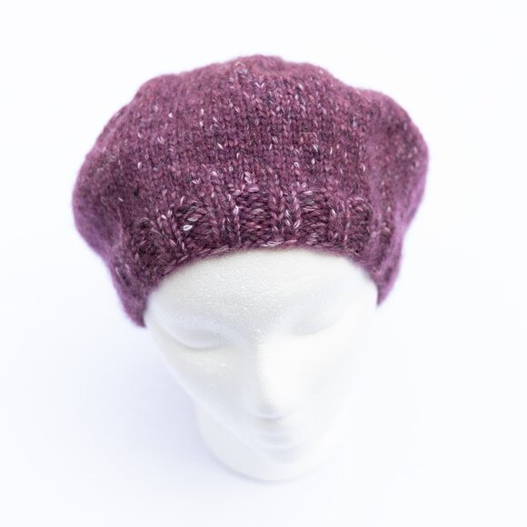 Merlot Heathered Tweed Beret Beanie Tam Slouchy Hat - Picture 1 of 5